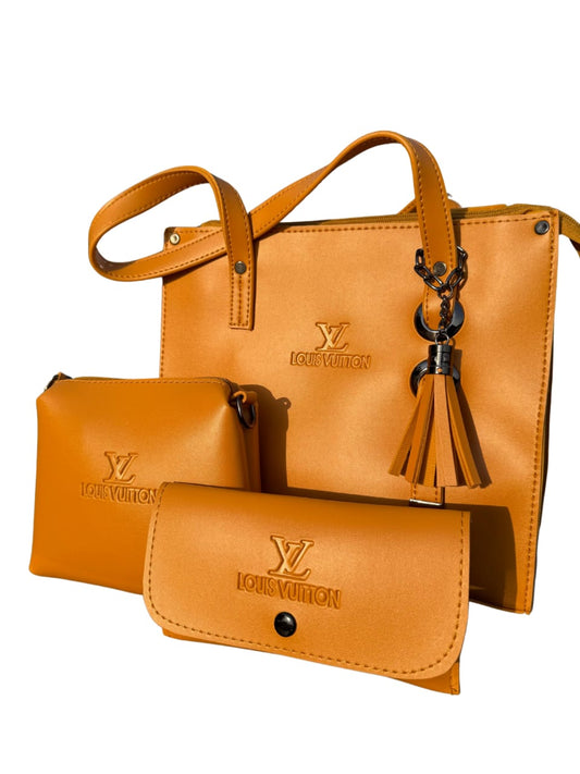 Leather Mustard 3ps Handbag