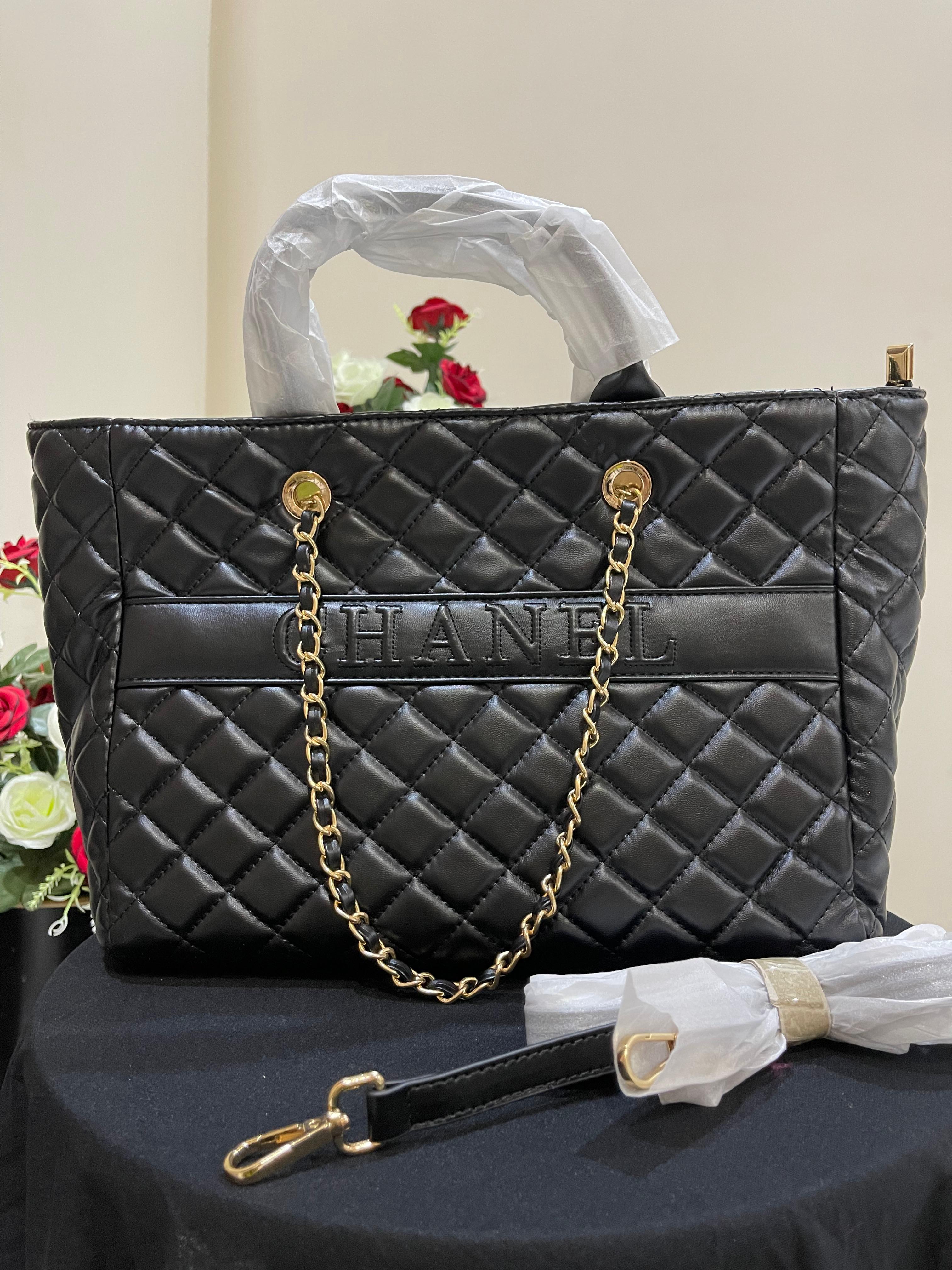 Black soft leather tote bag