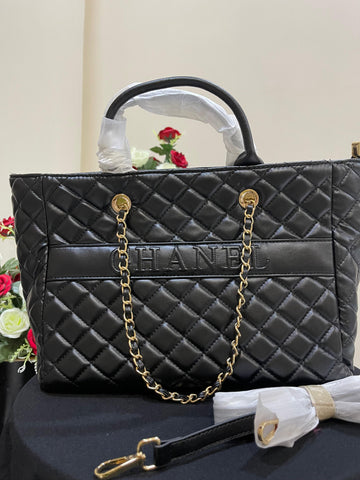 Black soft leather tote bag