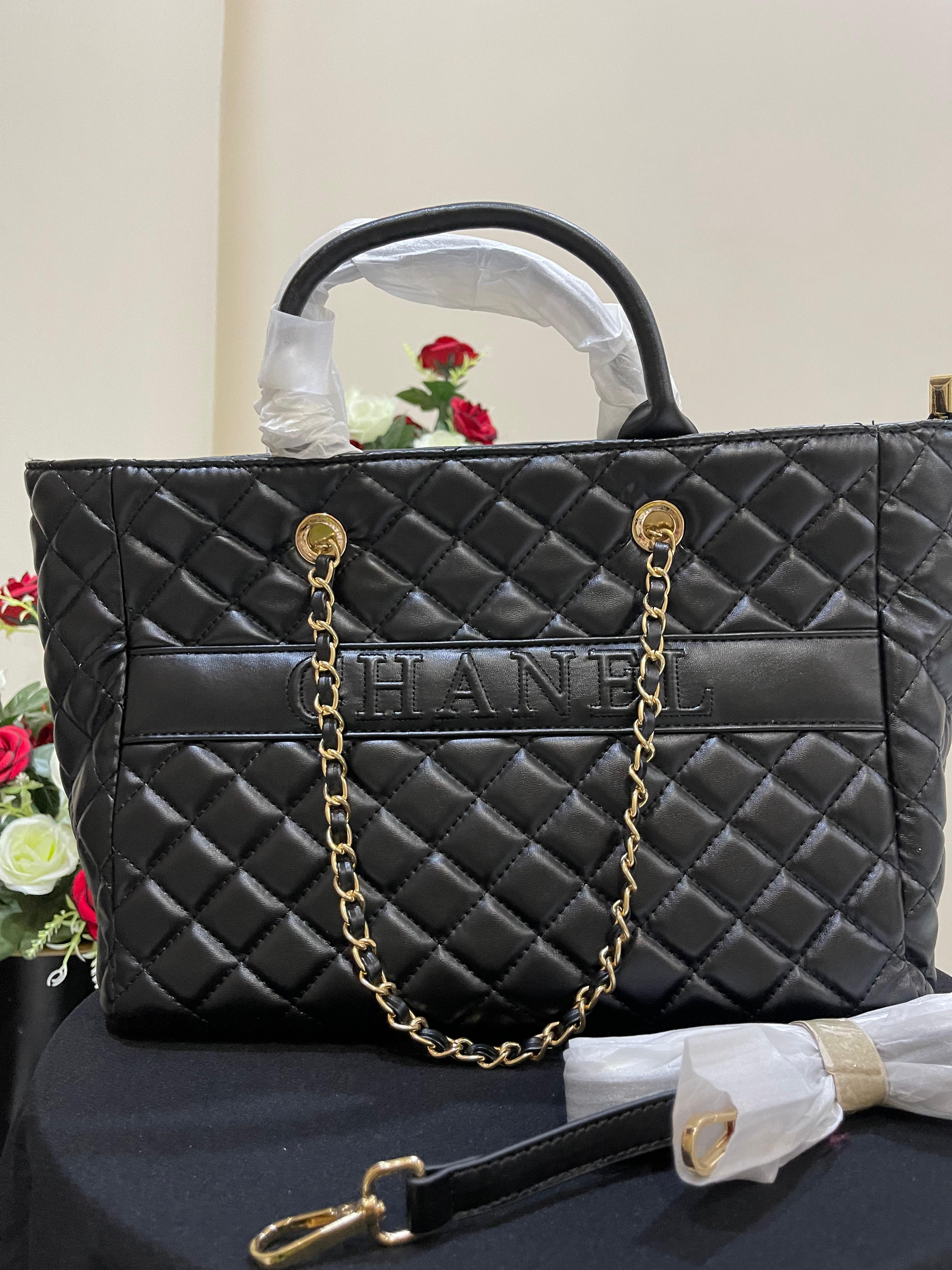 Black soft leather tote bag