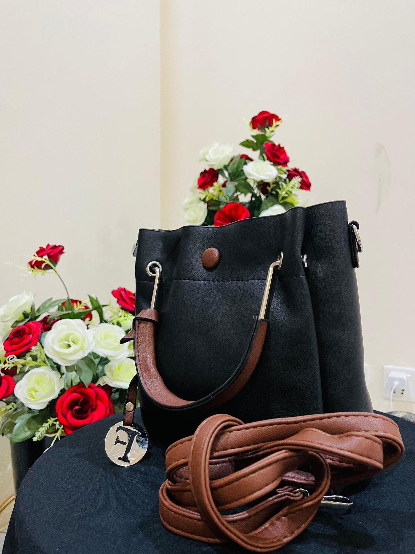 Black soft leather hand bag-original leather