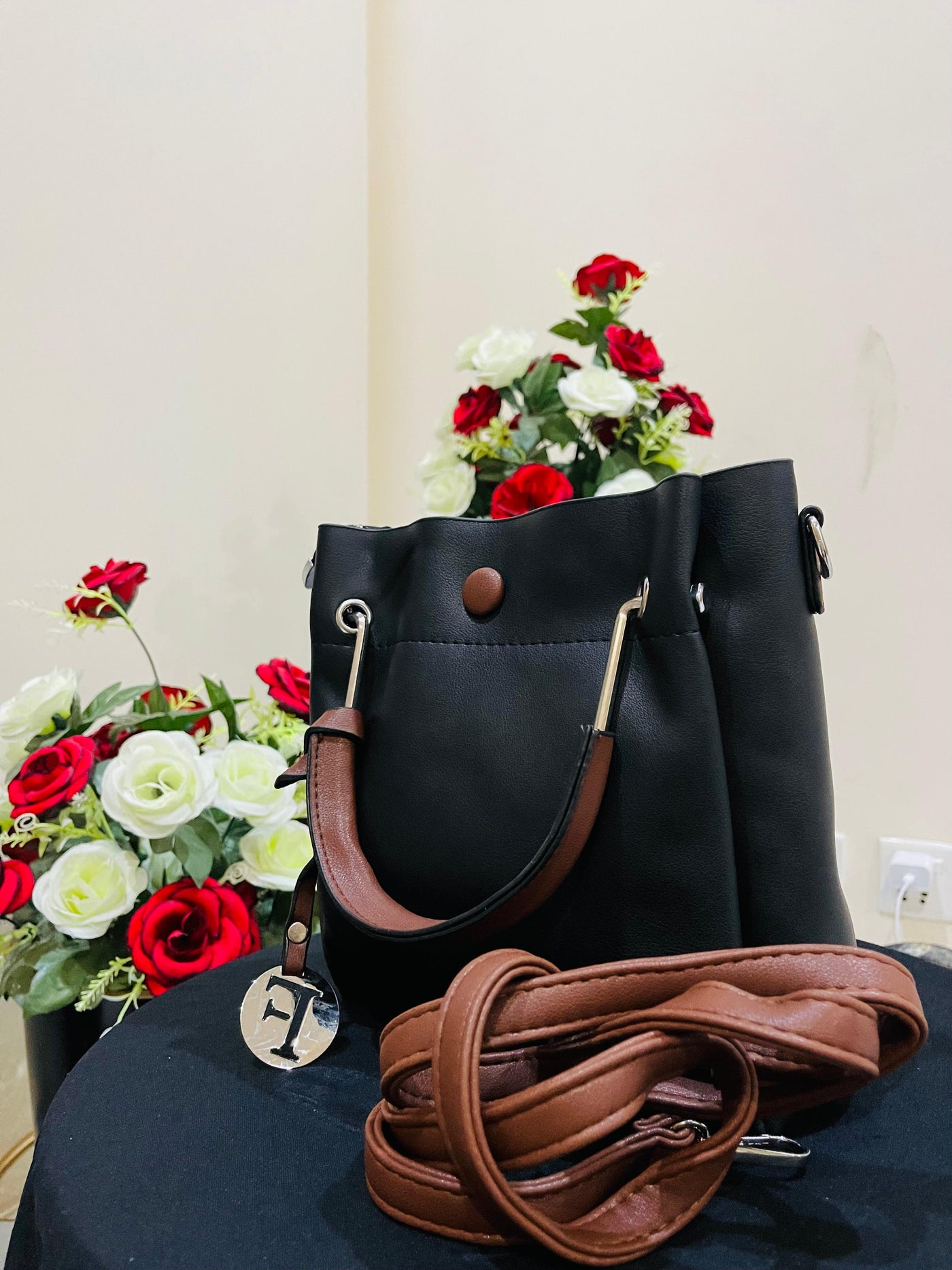 Black soft leather hand bag-original leather