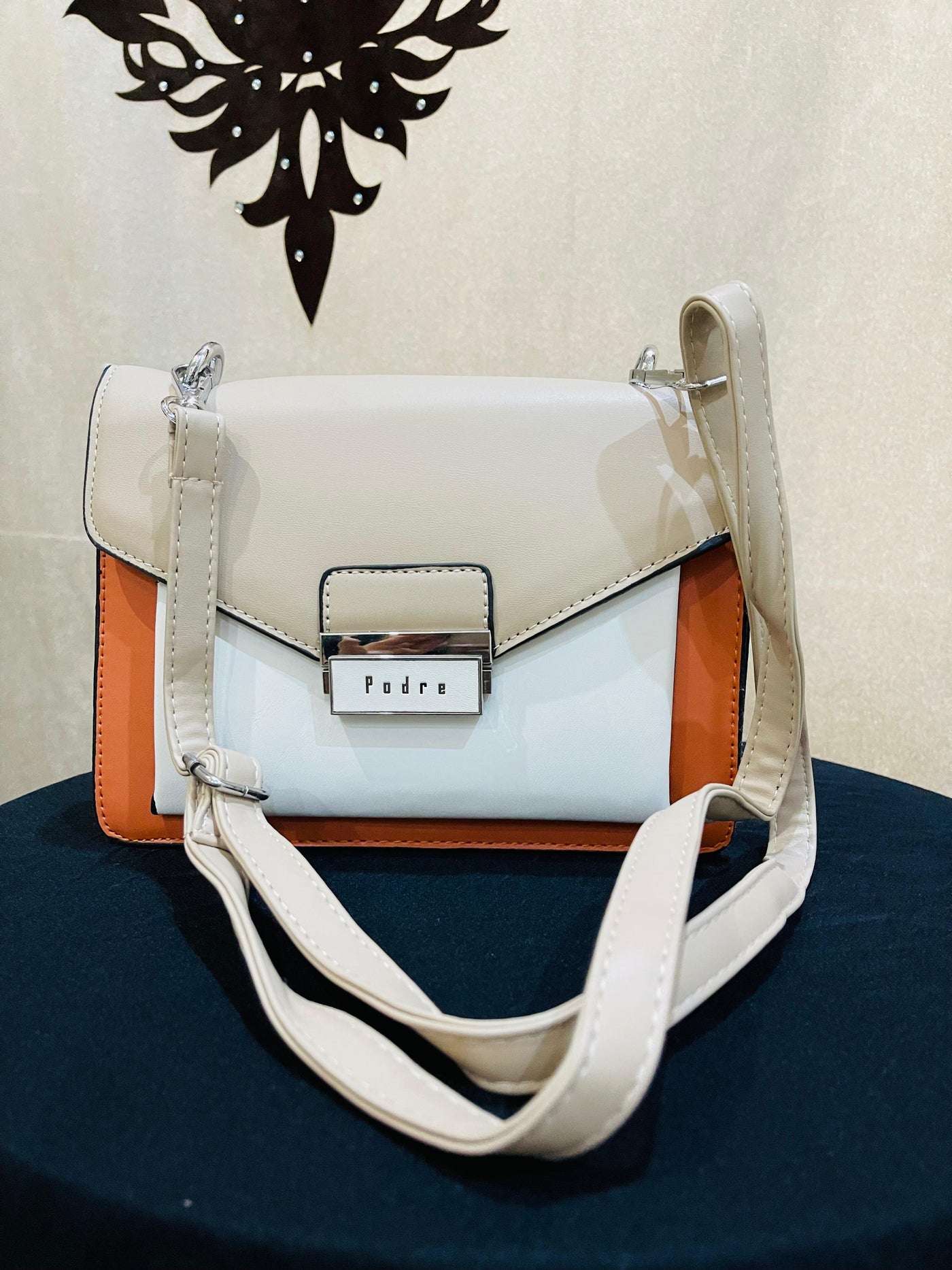 white & orange Hand Bag