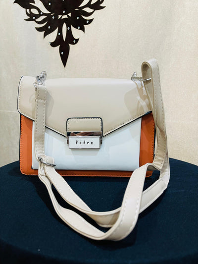 white & orange Hand Bag