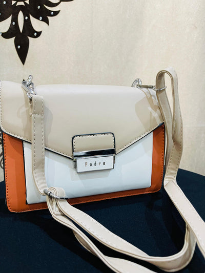 white & orange Hand Bag