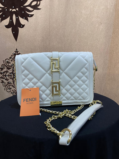 white hand bag