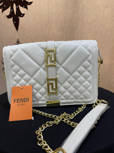 white hand bag
