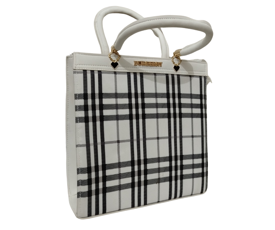 White Check Print Hand Bag