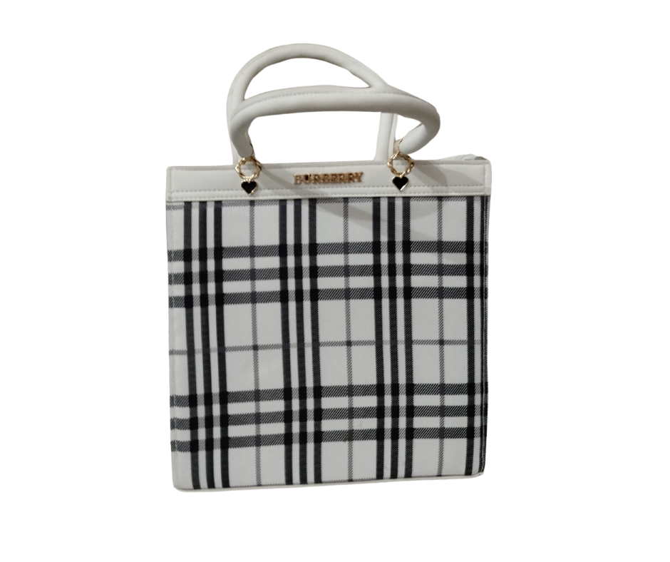 White Check Print Hand Bag