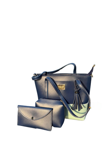 Leather  two tone 3ps Handbag