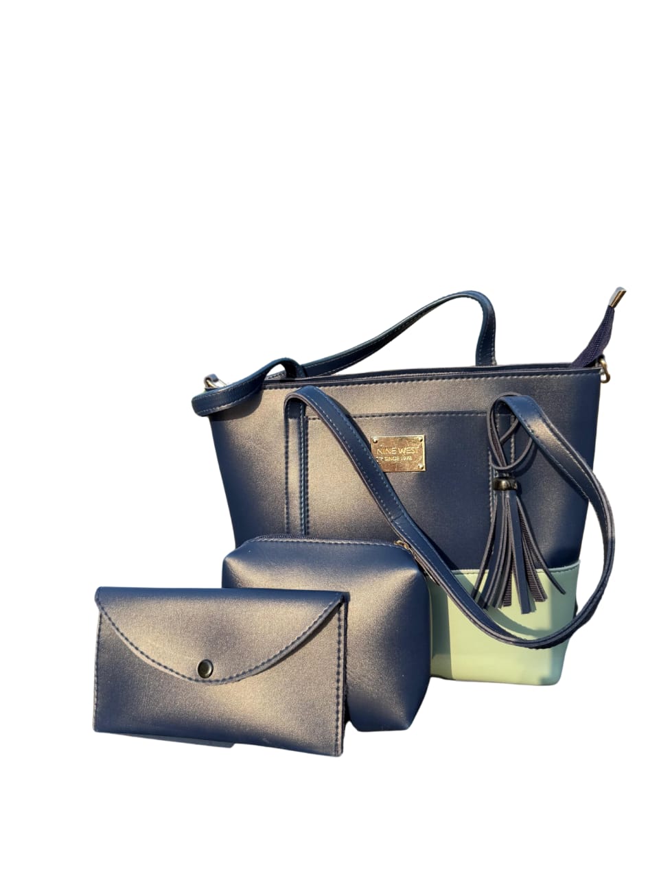 Leather  two tone 3ps Handbag